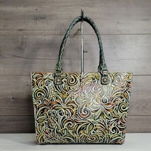 Patricia Nash Zancona Turquoise Tooled Leather Tote Shoulder Bag